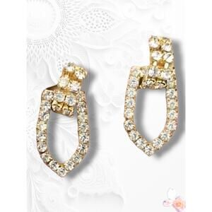 Hobe Screw Back Clip On Earrings Dangle Rhinestone Vintage Gold Tone